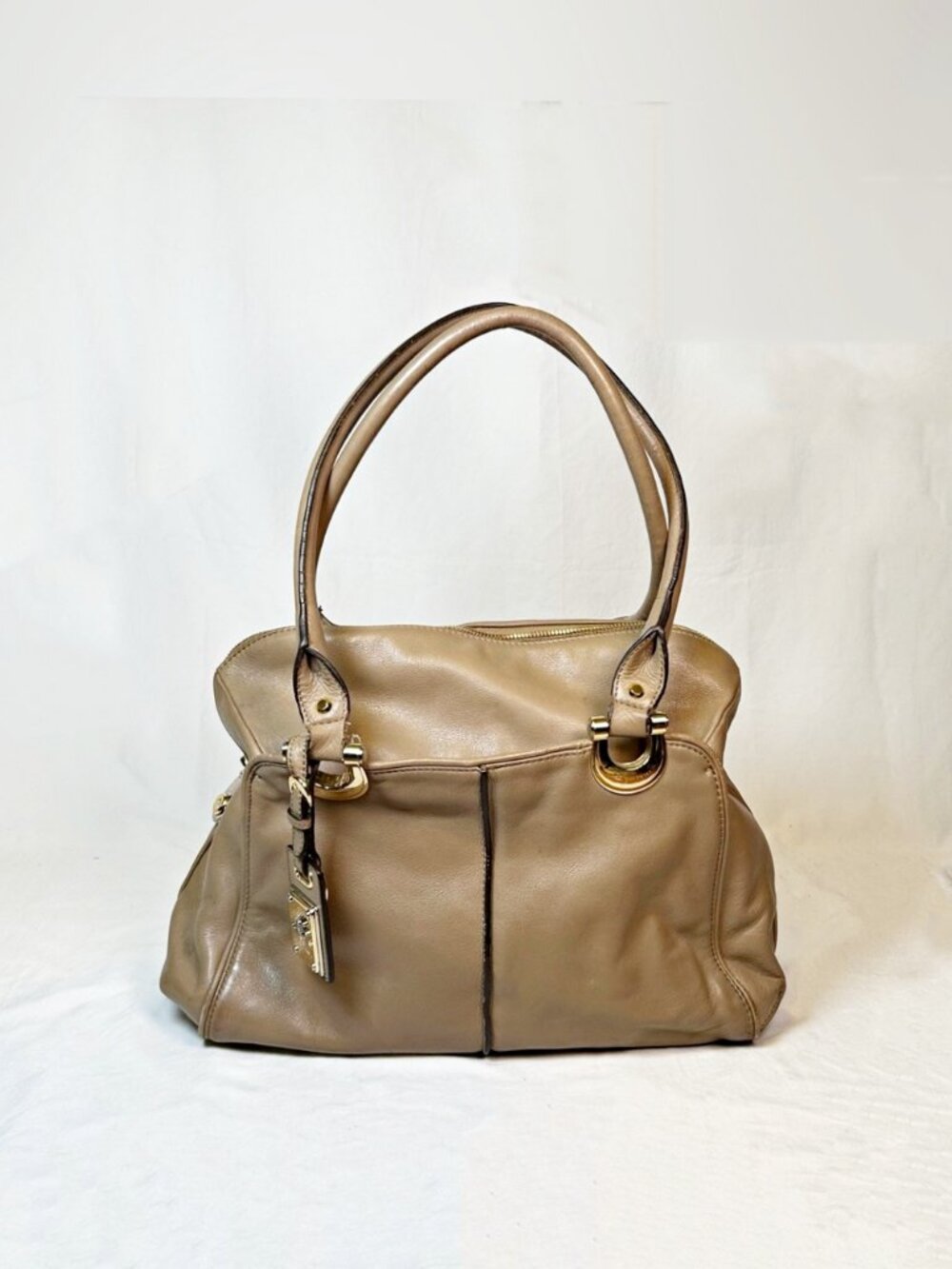 B Makowsky Large Taupe Tan Leather Satchel Handbag